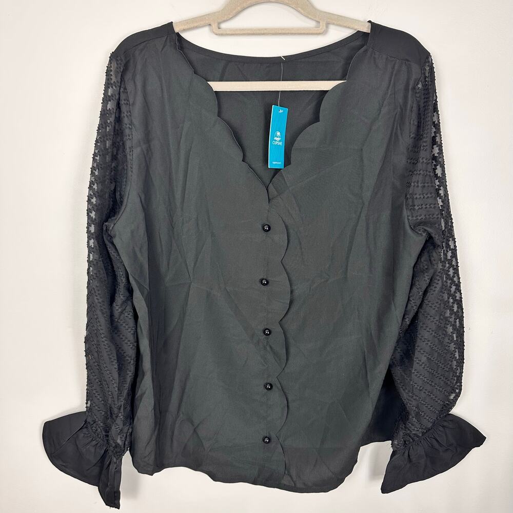 Women's Reversible Boatneck Sheer Poet Sleeve Blouse Black Size XL NWT Romantic - Picture 6 of 11